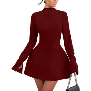 NEW Long Sleeve Mock Neck Backless A-line Mini Dress M